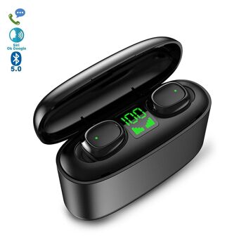 Écouteurs TWS G5S Bluetooth 5.0, contrôle tactile. Base de charge avec indicateur de charge, 2200mAh, fonction Powerbank. Le noir 1