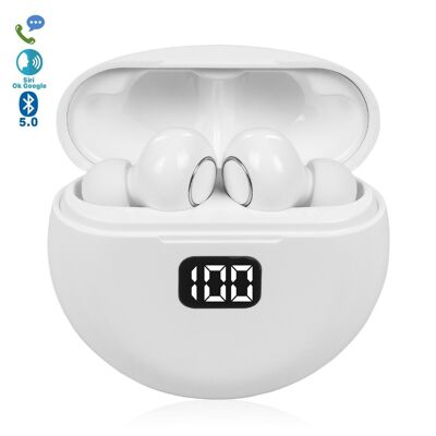 TWS TW13 Bluetooth 5.0 earphones, touch. Charging base with charge indicator, 300mAh. White
