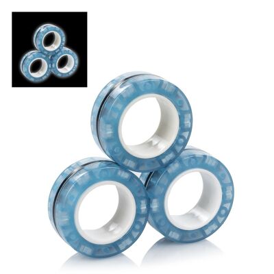 Magnetic Fidget Glow Rings, anneaux magnétiques, brillent dans le noir. Jouet antistress, anxiété, concentration. Bleu