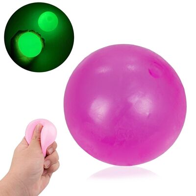5.5cm anti-stress silicone ball, glows in the dark. Soft ball to squeeze and squeeze. Sticky, it sticks to the ceiling and walls for a few seconds. Fuchsia