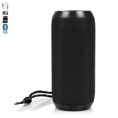 Haut-parleur Bluetooth portable A117. Lecteur USB, micro SD, radio FM et mains libres. Entrée auxiliaire jack 3,5 mm. Le noir