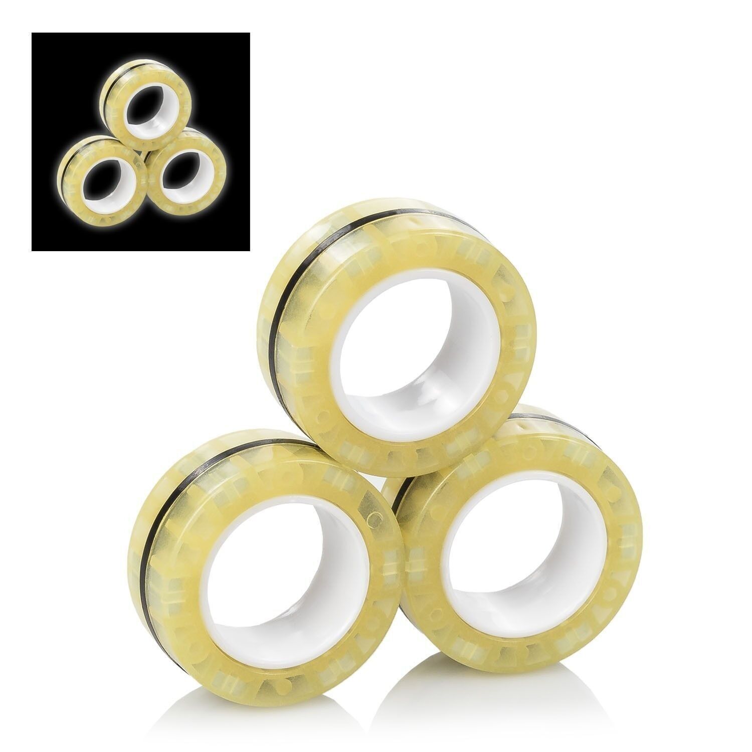 Magnetic Fidget Glow Rings, magnetische Ringe, leuchten im Dunkeln. Anti-Stress-Spielzeug, Angst, Konzentration. Gelb