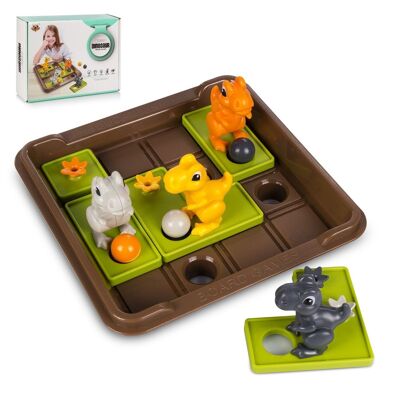 Dinosaurier-Challenge. Geschicklichkeits-Brettspiel für 1 Spieler. 60 Herausforderungen in 5 Schwierigkeitsstufen. Mehrfarbig