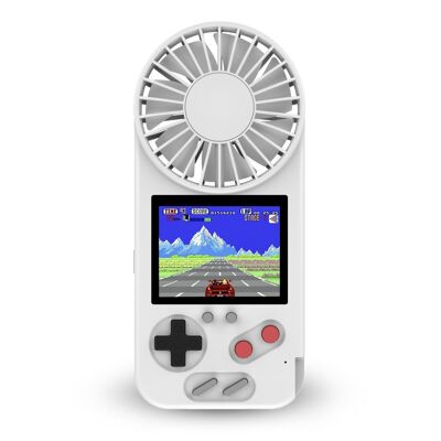 D-5 portable console with 500 games and built-in fan. 2.4-inch color screen. White
