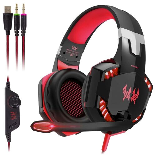 Headset Kotion Each G2000. Auriculares gaming con micro, conexión minijack y luces LED. Portátil, PS4, Xbox One, móvil, tablet Negro