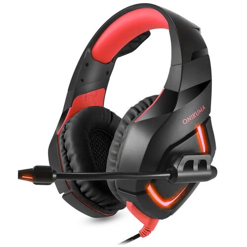 Headset Onikuma K1B. Auriculares gaming con micro, conexión minijack, luces LED para PC. Rojo