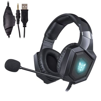 Casque Onikuma K8. Casque de jeu avec microphone omnidirectionnel et réduction du bruit. Connexion minijack, lumières LED. Compatible avec smartphone, PS4, PS5, PC, etc. Le noir