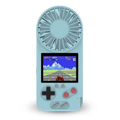 D-5 portable console with 500 games and built-in fan. 2.4-inch color screen. Blue