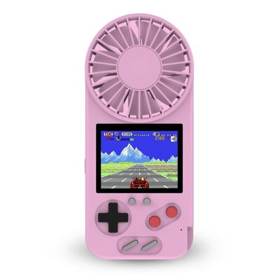 D-5 portable console with 500 games and built-in fan. 2.4-inch color screen. Pink