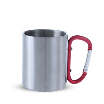 Bastic stainless steel mug with a 210ml capacity with a shiny finish body and a carabiner handle Red