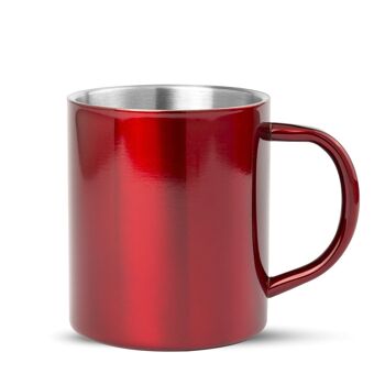 Mug en acier inoxydable Yozax d'une contenance de 280 ml au design bicolore original, finition brillante. Rouge