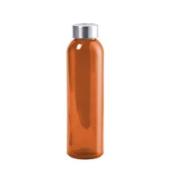 Flacon en verre Terkol de 500 ml, corps transparent en matériau sans BPA et bouchon à vis en acier inoxydable. Orange