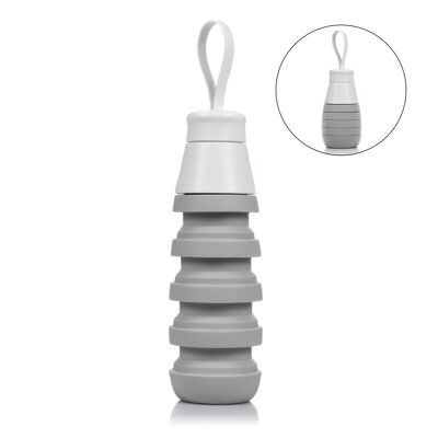 Collapsible silicone sports bottle. 250 to 500ml, BPA free, PP screw cap. White