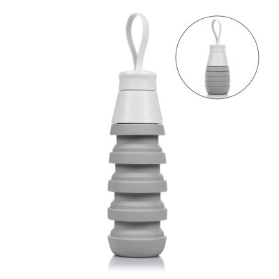 Borraccia sportiva in silicone pieghevole. Da 250 a 500 ml, senza BPA, tappo a vite in PP. Bianco