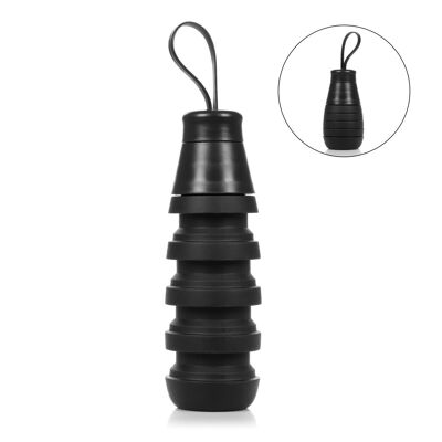 Collapsible silicone sports bottle. 250 to 500ml, BPA free, PP screw cap. Black