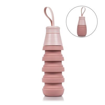 Borraccia sportiva in silicone pieghevole. Da 250 a 500 ml, senza BPA, tappo a vite in PP. Rosa chiaro