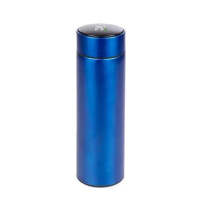 500ml sports thermos with smart temperature indicator. Vacuum insulated water bottle, up to 12 hours of heat maintenance. Blue