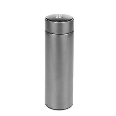 500ml sports thermos with smart temperature indicator. Vacuum insulated water bottle, up to 12 hours of heat maintenance. Silver