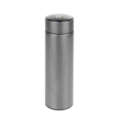 Termo deportivo de 500ml con indicador de temperatura inteligente. Botella de agua aislada al vacío, hasta 12 horas de mantenimiento del calor. Plata