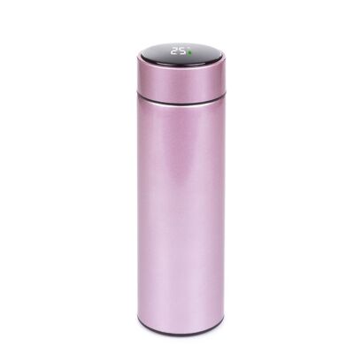 500ml sports thermos with smart temperature indicator. Vacuum insulated water bottle, up to 12 hours of heat maintenance. Pink gold