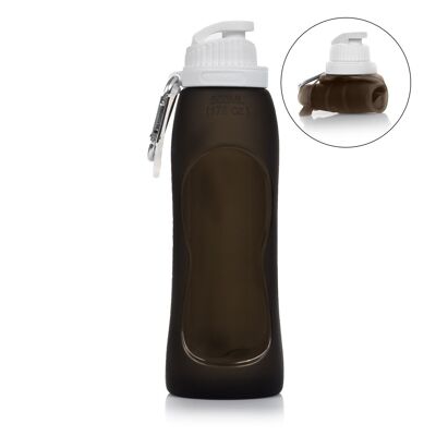 500ml collapsible roll-on bottle, made of food grade silicone. With carabiner. Black