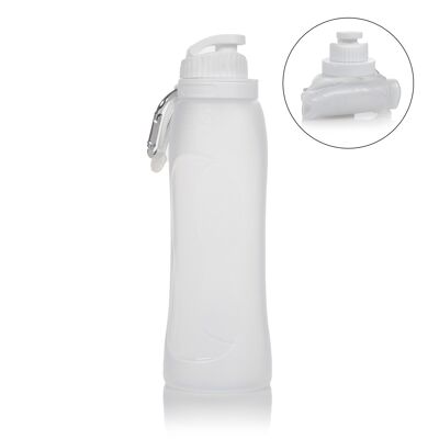 500ml collapsible roll-on bottle, made of food grade silicone. With carabiner. Transparent
