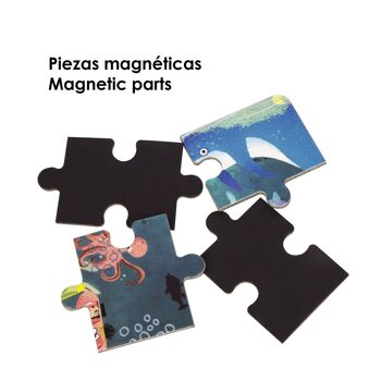Puzzle design monde sous-marin de 40 pièces magnétiques. Format type livre, 2 puzzles de 20 pièces en 1. Bleu 2