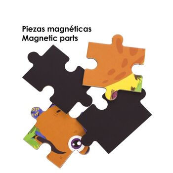 Puzzle design Paradis des Dinosaures de 40 pièces magnétiques. Format type livre, 2 puzzles de 20 pièces en 1. Bleu foncé 2
