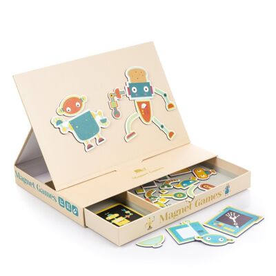 Magnetic robot creation game. 37 magnetic cardboard pieces, create amazing robot designs. Multicolored