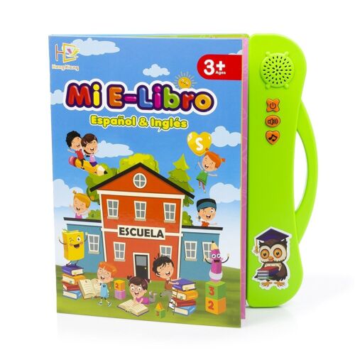 Mi E-Libro, libro electrónico educativo con sonidos, bilingüe en español e inglés. Multicolor