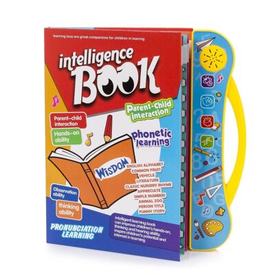 Study Book, educational electronic book with sounds, in English. Mathematical, language, creative activities. Multicolored