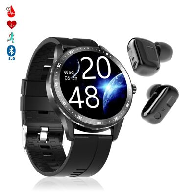 Smartwatch X6 mit integriertem Bluetooth 5.0 TWS-Kopfhörer, Blutdruck- und Sauerstoffmonitor. Schwarz