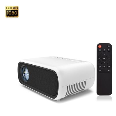 Mini video projector YG280 LED 800 lumens. Support HD1080 resolution. From 24 to 80 inches. Includes remote control. White
