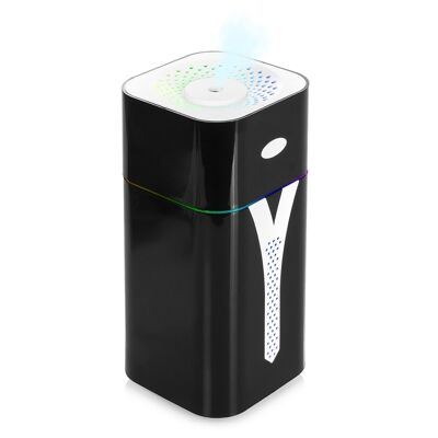 KST08 420ml humidifier with ambient multicolor LED light. Sterilization function, compatible with hydroalcohol. 2 nebulization intensities. Black