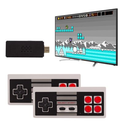 HD retro video game console, with 2 wireless controllers. Includes 660 classic 8-bit games. Black