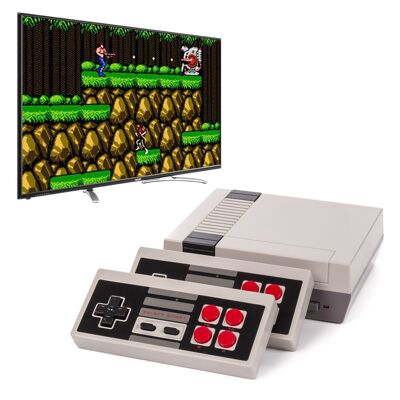 HD retro style video game console, with 2 wireless controllers. Includes 660 classic games. Gray