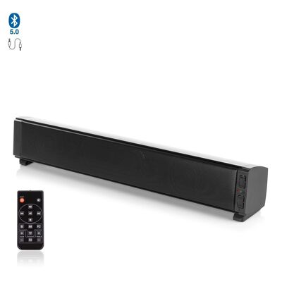 Bluetooth 5.0 stereo sound bar with remote control. 2000mAh battery. Black