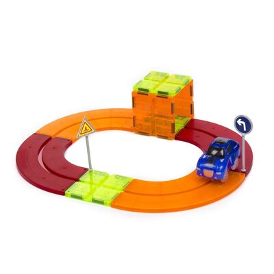 Car track with magnetic pieces. 19 pieces. Create your own circuits. Includes 1 car. Multicolored