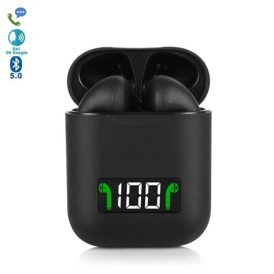 TWS i99 Bluetooth 5.0 earphones, touch. 500mAh charging base compatible with Qi wireless charging and display. Black