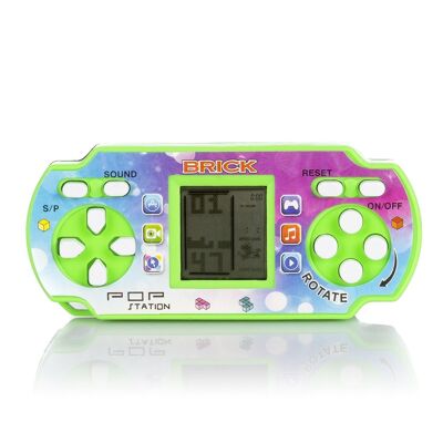Pop Station, mini consola portátil con 23 juegos clásicos Brick Game. Verde Claro