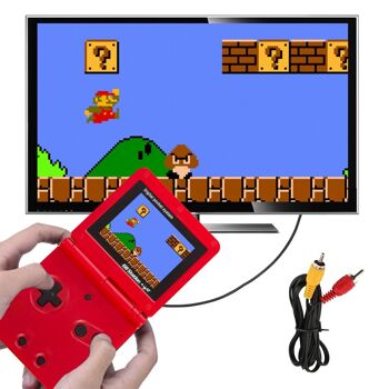Console portable rétro avec 500 jeux 8 bits et écran pliable de 3 pouces. Connexion télé. Rouge 2