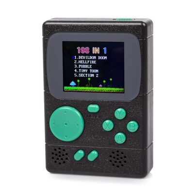 Mini consola portátil retro Pocket Player con 198 juegos de 8 bits, pantalla de 2 pulgadas. Negro