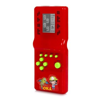 Portable console with 26 classic Brick Game games. Tetris, puzzles, adjustable difficulty and speed. Red