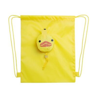 Mochila de cuerdas Kissa plegable para niño, en poliéster 190T. Plegado de pequeño tamaño en forma de pollito. Amarillo