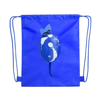 Kissa faltbarer Rucksack mit Kordelzug für Kinder aus 190T Polyester. Kleine Falte in Form eines Wals. Blau