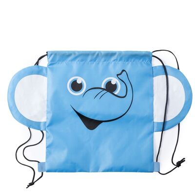 Sac à dos pliable Llorel avec cordon de serrage pour enfants, en polyester souple 210T. Conception d'éléphant. Bleu