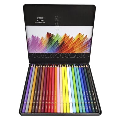 Set of 24 colored pencils. Made of wood, professional round shape. Black
