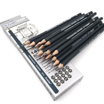 Ensemble de 14 crayons graphite de conception professionnelle Kasimir de différentes épaisseurs et duretés. De 12B à 6H. Le noir 2