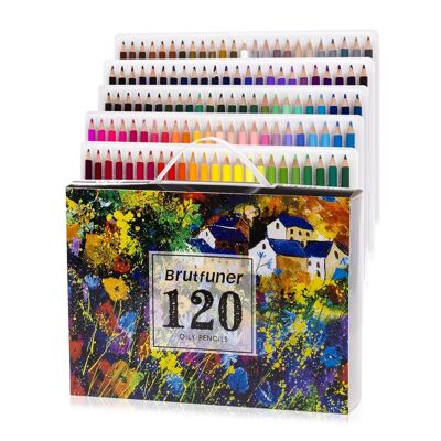 Set of 120 oil-based colored pencils. Multicolored