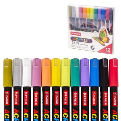 UPAI Pennarelli con pittura acrilica a base d'acqua. 12 colori con punta da 0,7-1 mm. Multicolore